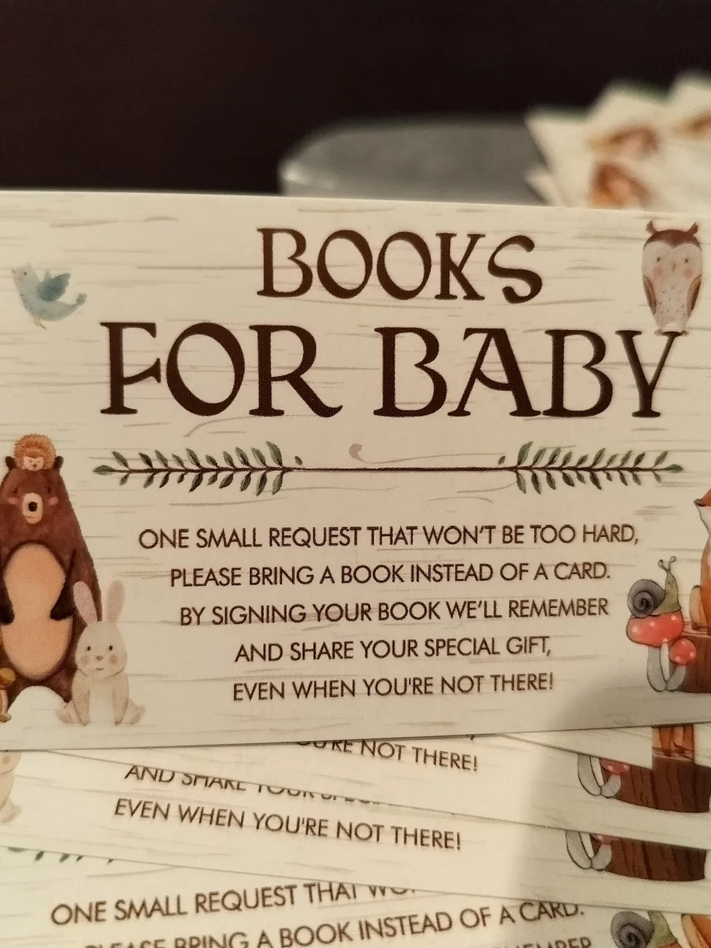 'Books for Baby' Woodland Baby Shower Bring Books For Baby Invitation Insert 20